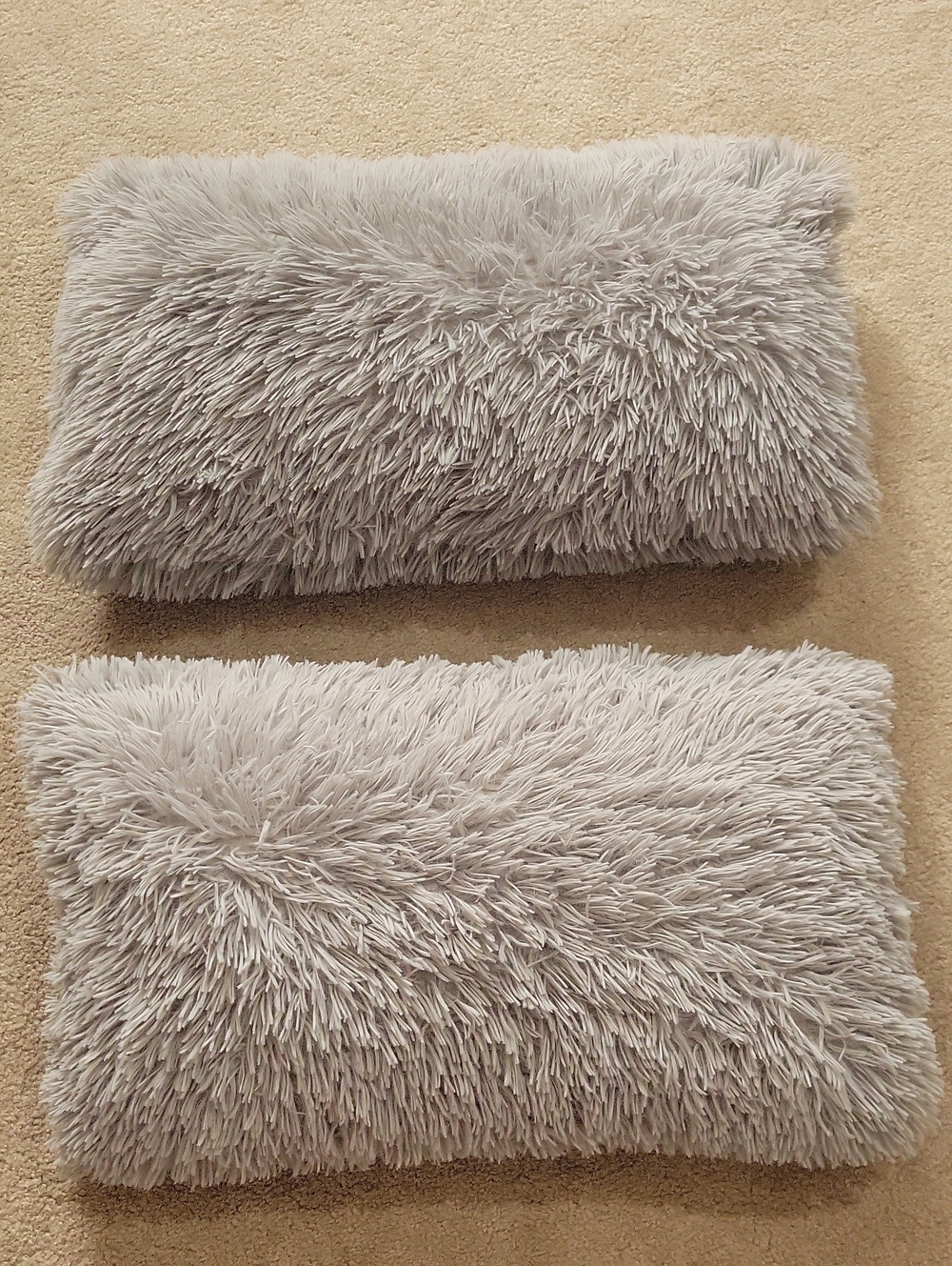 Plush Shaggy Lumbar Throw Pillows - Light Gray
